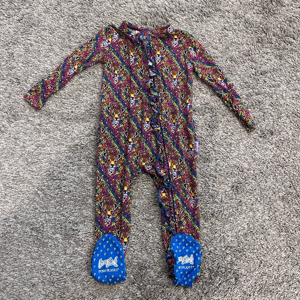 Posh Peanut x Lisa Frank 6-9mo Hunter Leopard Ruffle Footie